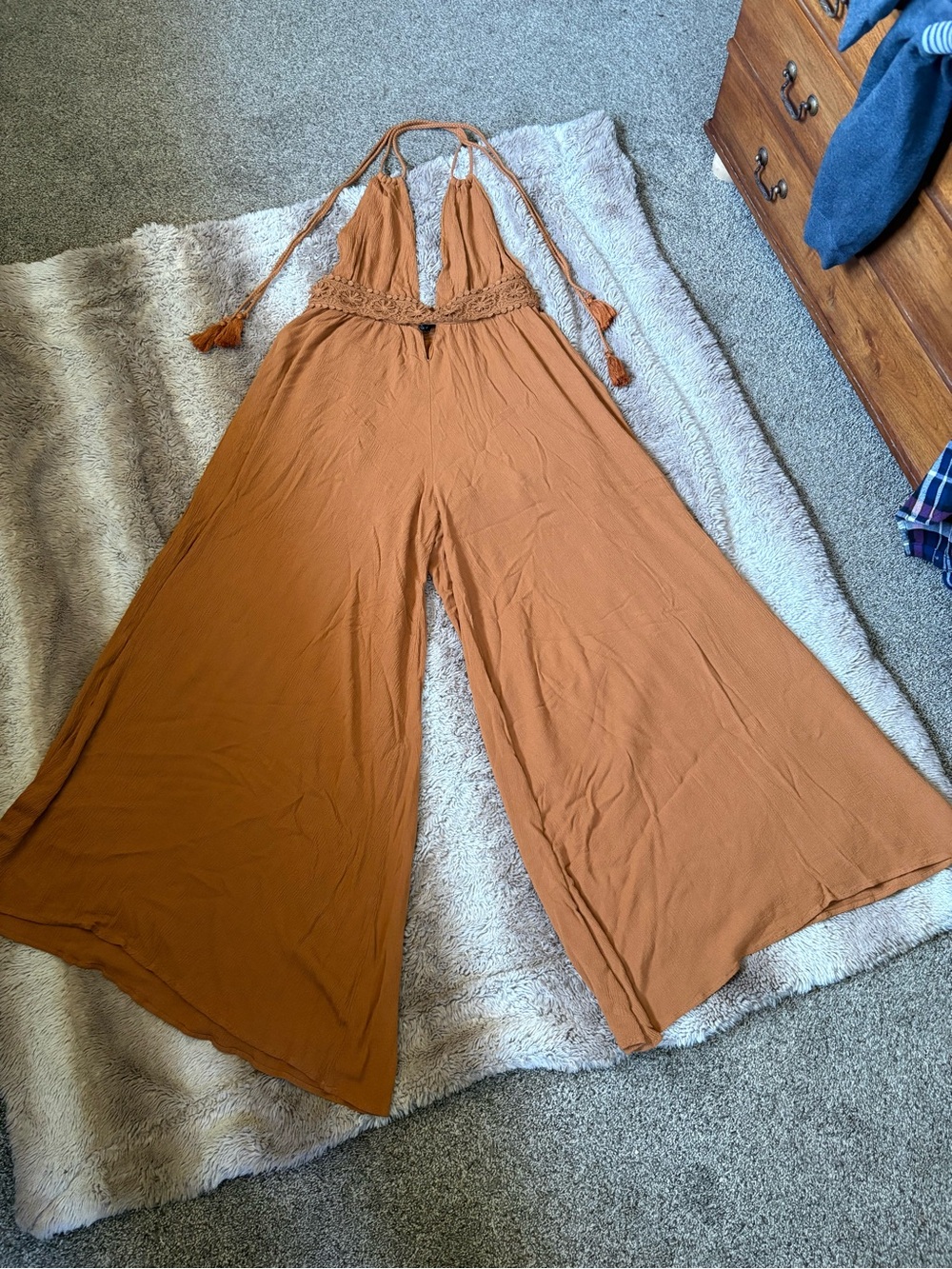 Fashion Nova Terra Cotta Halter Wide-Leg Jumpsuit